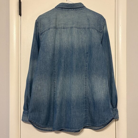 Talbots Women's Classic Blue Chambray Denim Button-Front Tab-Sleeve Shirt Top XL - Picture 6 of 11
